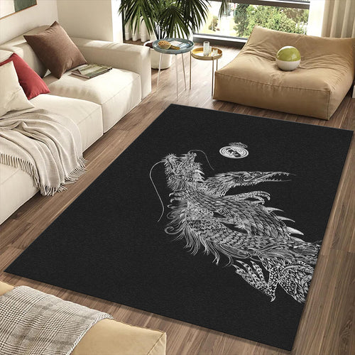 Real Madrid Dragon Fantasy Art Rug Two-Headed Beast Black White