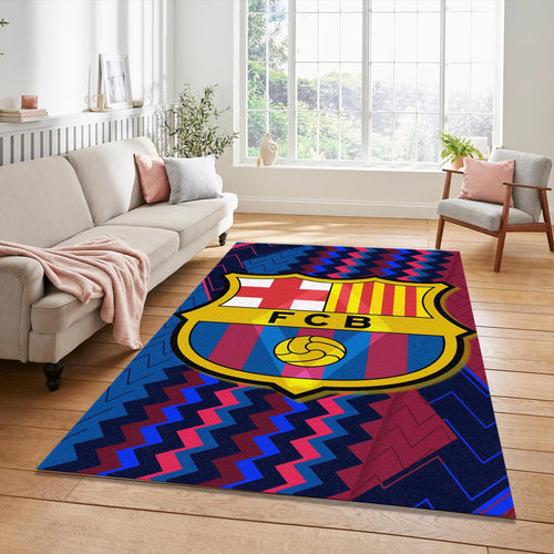 FC Barcelona Vibrant Zig-Zag Rug Red Blue Gold Crest Barça Logo