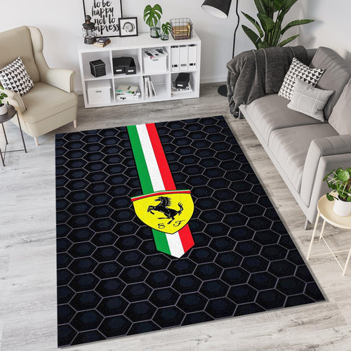 Ferrari Italian Flag Tricolore Rug Honeycomb Mesh Prancing Horse