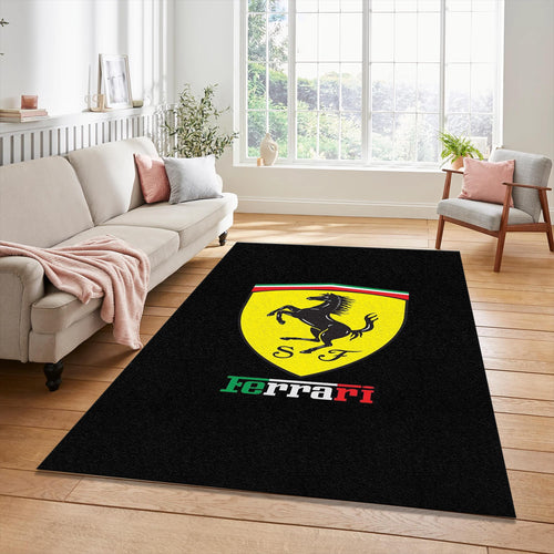 Classic Ferrari Shield Logo Rug Minimalist Black Prancing Horse