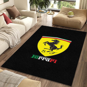 Classic Ferrari Shield Logo Rug Minimalist Black Prancing Horse