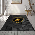 Lamborghini Logo Rug Black and Gold Shield Bull Mat Luxury Exotic