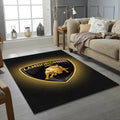 Lamborghini Glowing Gold Logo Rug Premium Black Bull Shield Mat