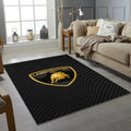 Lamborghini Carbon Fiber Logo Rug Black Gold Technical Bull