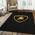 Lamborghini Carbon Fiber Logo Rug Black Gold Technical Bull