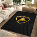 Lamborghini Carbon Fiber Logo Rug Black Gold Technical Bull