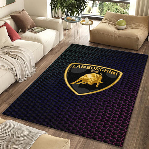 Lamborghini Neon Honeycomb Rug Futuristic Multicolor Gaming Bull