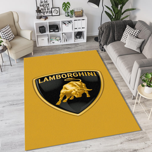 Lamborghini Gold Logo Rug Minimalist Yellow Background Bull