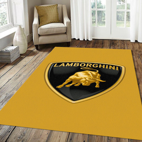Lamborghini Gold Logo Rug Minimalist Yellow Background Bull