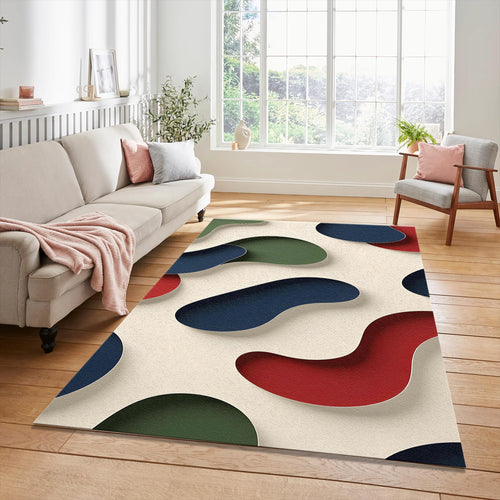 3D Layered Abstract Shapes Rug Modern Organic Cutout Pattern Mat