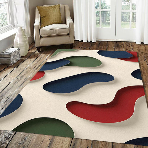3D Layered Abstract Shapes Rug Modern Organic Cutout Pattern Mat