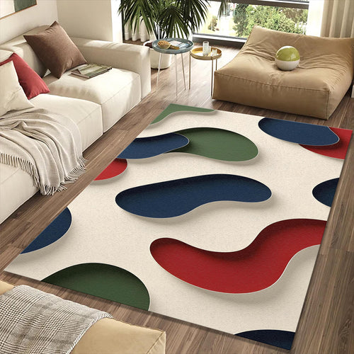 3D Layered Abstract Shapes Rug Modern Organic Cutout Pattern Mat
