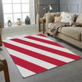 Diagonal Red White Stripe Knit Rug Cozy Woven Texture Area Mat