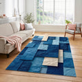 Crumpled Paper Abstract Rug Blue Tones Mosaic Patchwork Mat