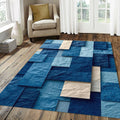 Crumpled Paper Abstract Rug Blue Tones Mosaic Patchwork Mat