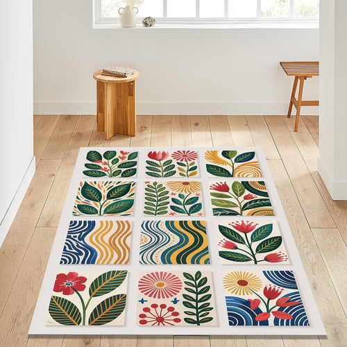 Modern Floral Design Rug, Scandinavian Rug, Abstract Area Rug