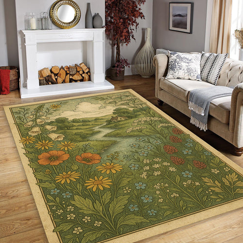 Cottagecore Rug, Modern Floral Design Rug, Abstract Area Rug