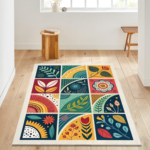 Abstract Area Rug, Modern Floral Design Rug, Scandinavian Rug