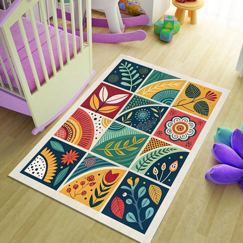 Abstract Area Rug, Modern Floral Design Rug, Scandinavian Rug