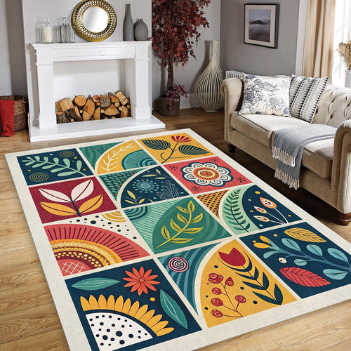 Abstract Area Rug, Modern Floral Design Rug, Scandinavian Rug