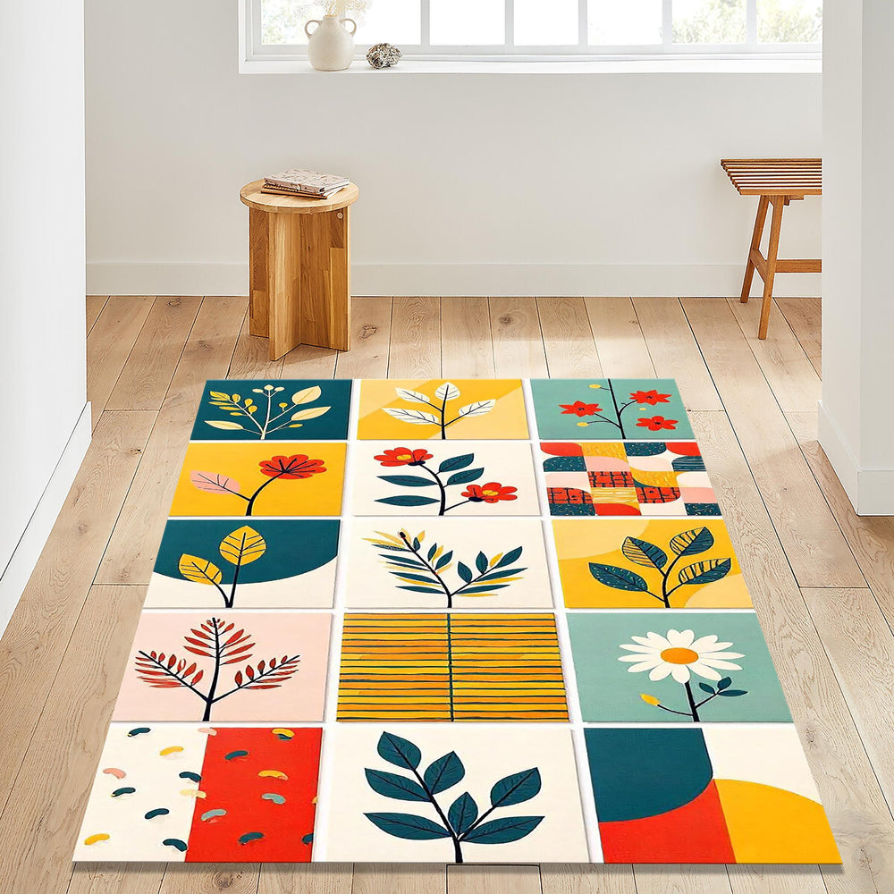 Abstract Area Rug, Modern Floral Design Rug, Scandinavian Rug