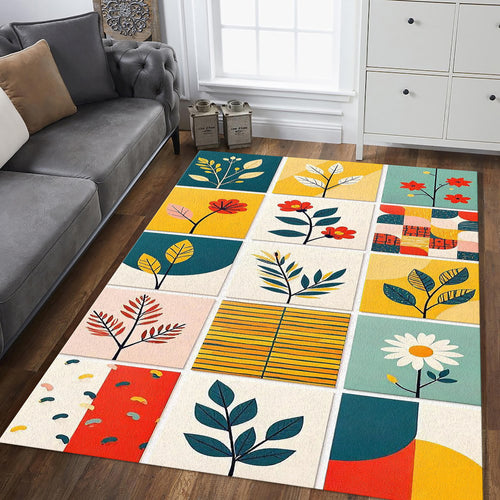 Abstract Area Rug, Modern Floral Design Rug, Scandinavian Rug