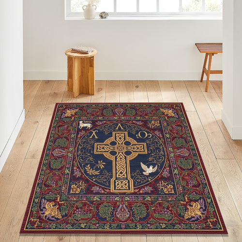 Medieval Design Cross Rug, Christian Prayer Mat, Faith-Inspired