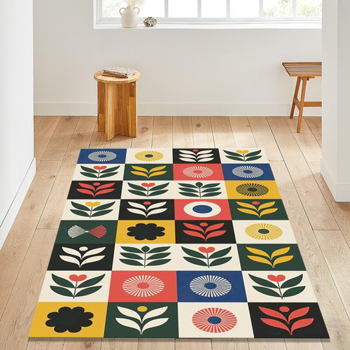 Scandinavian Rug, Abstract Area Rug, Modern Floral Design Rug