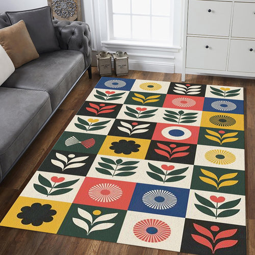 Scandinavian Rug, Abstract Area Rug, Modern Floral Design Rug