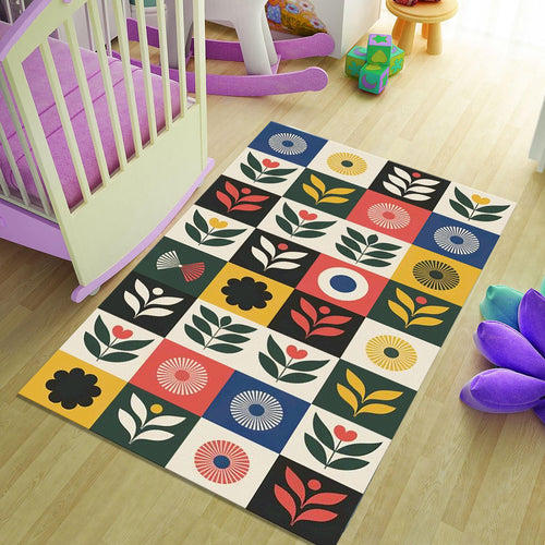 Scandinavian Rug, Abstract Area Rug, Modern Floral Design Rug