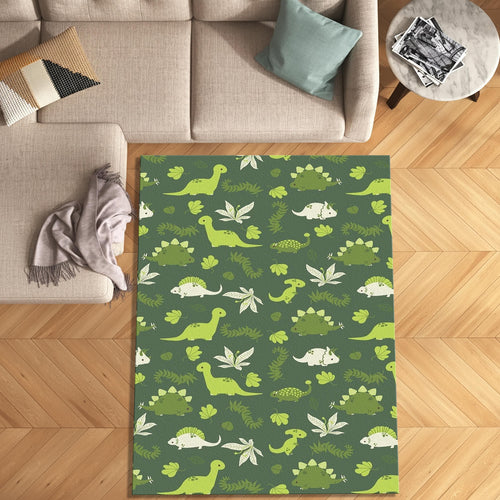 Dinosaur Pattern Kids Rug, Green Reptile Play Mat