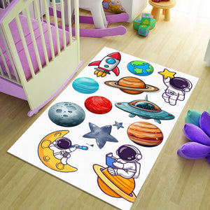 Planets & Astronaut Rug, Kids Nursery Playroom Carpet