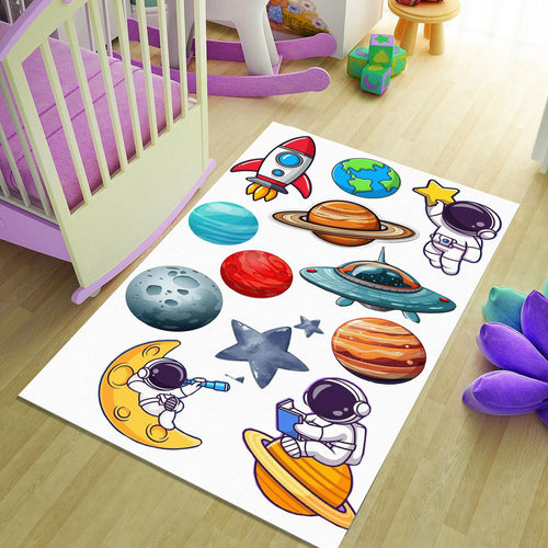 Planets & Astronaut Rug, Kids Nursery Playroom Carpet