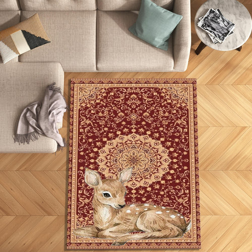 Baby Deer Oriental Rug, Rustic Persian Style Carpet