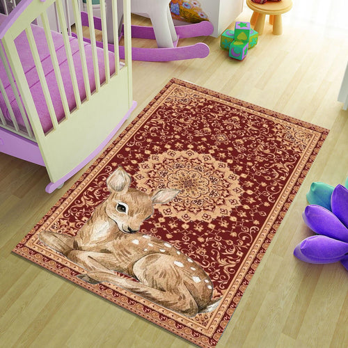 Baby Deer Oriental Rug, Rustic Persian Style Carpet
