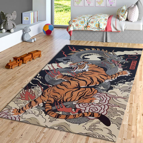 Tiger Rug, Dragon Rug, Japanese Hokusai Art Rug, Rugs For Living