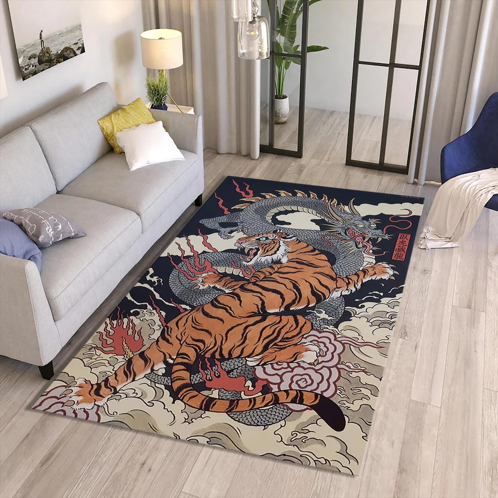 Tiger Rug, Dragon Rug, Japanese Hokusai Art Rug, Rugs For Living