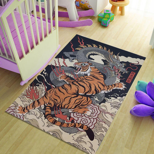 Tiger Rug, Dragon Rug, Japanese Hokusai Art Rug, Rugs For Living