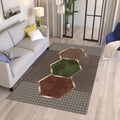 Abstract Hexagon Rug, Gilded Edges, Modern Geometric Art