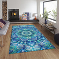 Blue Mandala Rug, Non-Slip Boho Carpet, Zen Decor