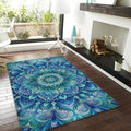 Blue Mandala Rug, Non-Slip Boho Carpet, Zen Decor