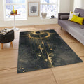 Goth Celestial Rug, Gold Alchemy Symbol, Non-Slip Floor Mat