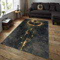 Goth Celestial Rug, Gold Alchemy Symbol, Non-Slip Floor Mat