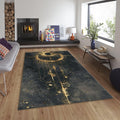 Goth Celestial Rug, Gold Alchemy Symbol, Non-Slip Floor Mat