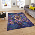 Purple Gold Mandala Rug, Spiritual Zen Decor, Non-Slip Carpet