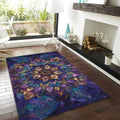 Purple Gold Mandala Rug, Spiritual Zen Decor, Non-Slip Carpet