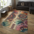 Boho Mandala Rug, Feather Art, Non-Slip Zen Decor