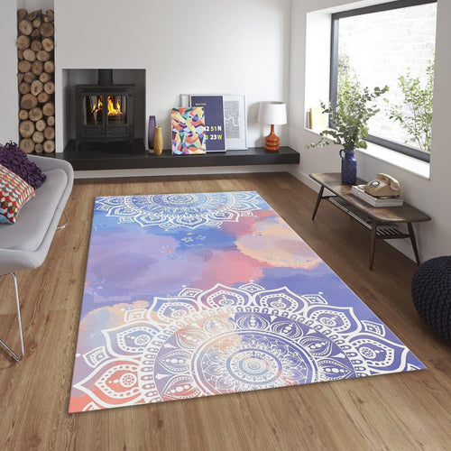 Pastel Mandala Rug, Non-Slip Spiritual Carpet