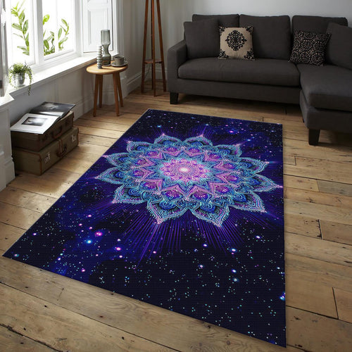 Purple Galaxy Mandala Rug, Boho Zen Meditation Decor