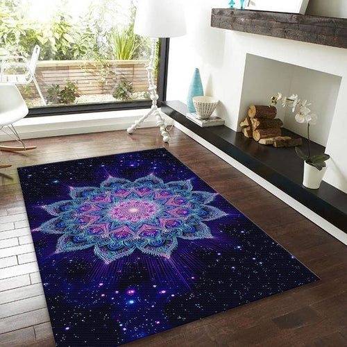 Purple Galaxy Mandala Rug, Boho Zen Meditation Decor